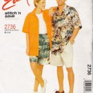 Misses', Men's & Teen Boys Shirt Shorts Sewing Pattern Size S-M McCall's 2736 UNCUT