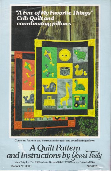 Vintage Sewing Pattern Crib Quilt & Pillow Yours Truly 3908 UNCUT