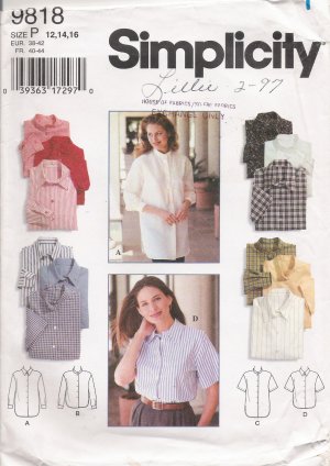Misses' Shirt Sewing Pattern Size 12-16 Simplicity 9818 UNCUT