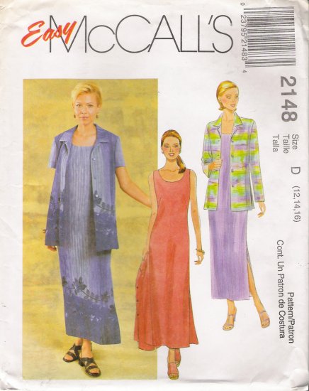 Misses' Dress & Jacket Sewing Pattern Size 12-16 McCall's 2148 UNCUT