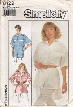Misses' Shirt Sewing Pattern Size 10-14 Simplicity 8129 UNCUT