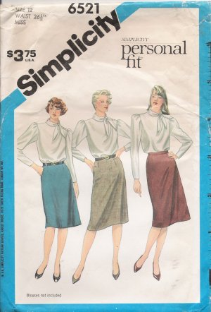 Misses' Slim Skirt Sewing Pattern Size 12 Simplicity 6521 UNCUT