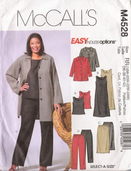 Women's Jacket Top Dress Skirt Pants Plus Size Sewing Pattern Size 18-24 McCall's 4528 UNCUT