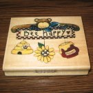 Bee Happy Teddy Bear Wood Mounted Rubber Stamp by Inkadinkado