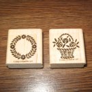 Wreath & Flower Basket Wood Mounted Rubber Stamp Lot Of 2 by Stampin Up