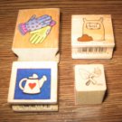 Garden Wood Mounted Rubber Stamp Lot Of 4