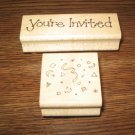 You're Invited & Confetti Wood Mounted Rubber Stamp Lot Of 2