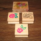 Rose Wood Mounted Rubber Stamp Lot Of 4