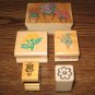 Flower Wood Mounted Rubber Stamps Lot Of 5
