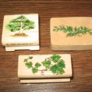 Tree & Leaves Wood Mounted Rubber Stamps Lot Of 3