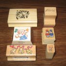 Christmas Wood Mounted Rubber Stamp Lot Of 6