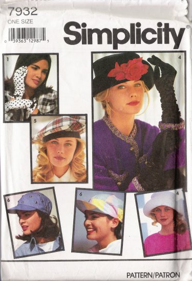 Set Of Hats and Gloves Sewing Pattern One Size Simplicity 7932 UNCUT