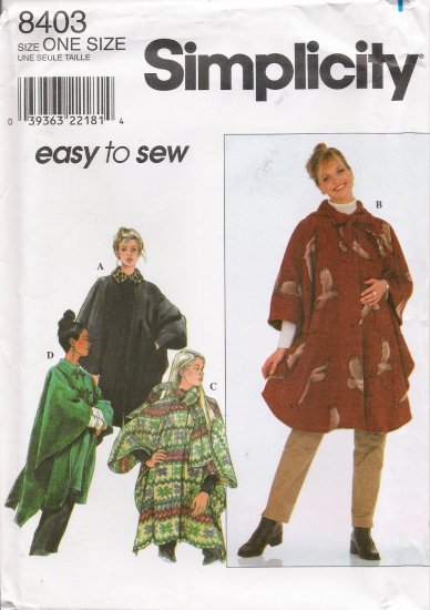 Misses' Cape Sewing Pattern One Size Simplicity 8403 UNCUT
