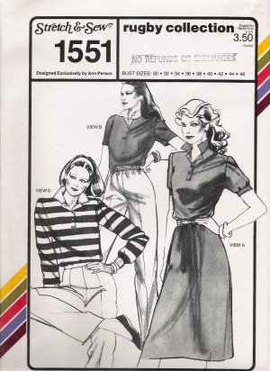 Vintage Sewing Pattern Rugby Collection Bust Sizes 30-46 Stretch & Sew 1551 UNCUT