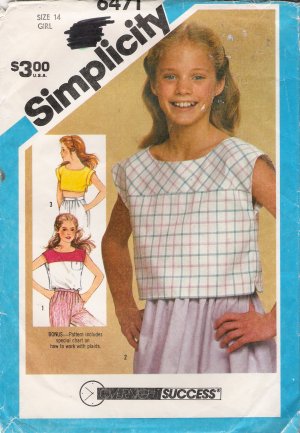 Girls' Pullover Tops Sewing Pattern Size 14 Simplicity 6471 UNCUT