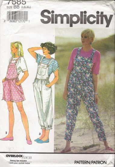 Misses' Knit Overalls & Top Sewing Pattern Size LG-XL Simplicity 7685 UNCUT