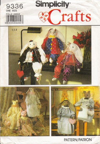 Decorative Stuffed Bunny & Cat Sewing Pattern Simplicity 9336 UNCUT