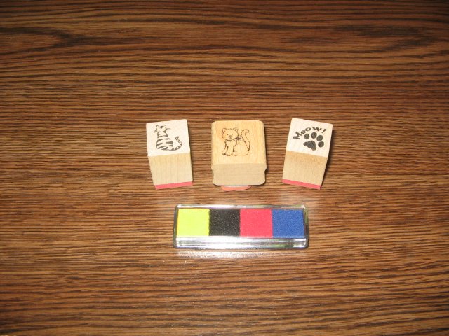 Cat Wood Mounted Rubber Stamp Lot Of 3