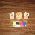 Cat Wood Mounted Rubber Stamp Lot Of 3
