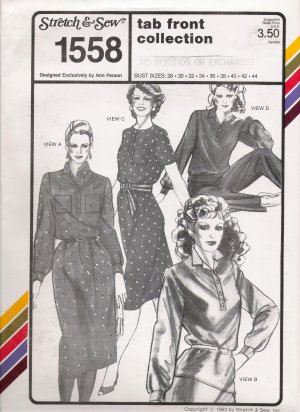 Vintage Sewing Pattern Tab Front Collection Bust Sizes 28-44 Stretch & Sew 1558 UNCUT