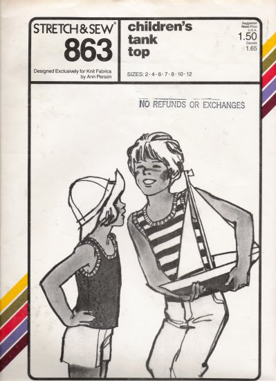 Vintage Sewing Pattern Children's Tank Top Size 2-12 Stretch & Sew 863 UNCUT