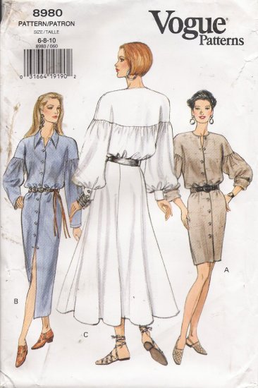 Misses' Poet Sleeve Dress Sewing Pattern Size 6-10 Vogue 8980 UNCUT