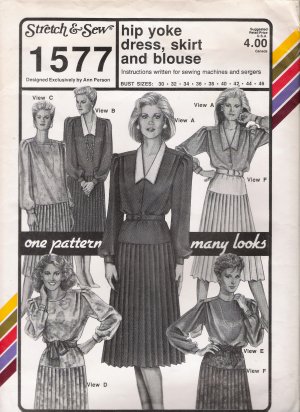 Vintage Sewing Pattern Hip Yoke Dress, Skirt, Blouse Bust Sizes 30-46 Stretch & Sew 1577 UNCUT