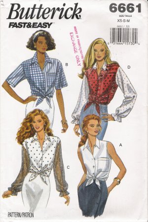 Misses' Top Sewing Pattern Size XS-M Butterick 6661 UNCUT