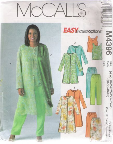Women's Pants Top Skirt Duster Sewing Pattern Size 18-24 McCall's 4396 UNCUT