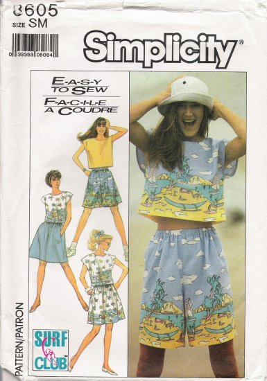 Misses' Top Shorts Skirt Sewing Pattern Size 10-12 Simplicity 8605 UNCUT