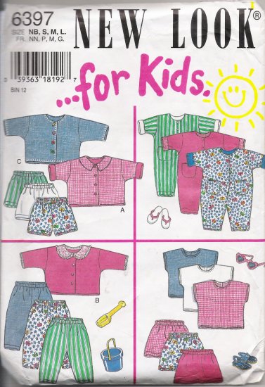 Infants' Tops Pants Shorts Jumpsuits Sewing Pattern Size NB-L Simplicity New Look 6397 UNCUT
