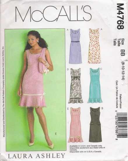 Misses' Laura Ashley Dress Sewing Pattern Size 8-14 McCall's 4768 UNCUT