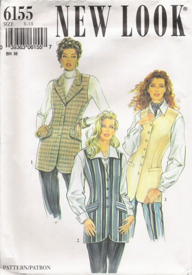 Misses' Vest Sewing Pattern Size 8-18 Simplicity New Look 6155 UNCUT