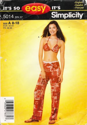 Misses' Two Piece Bathing Suit & Pants Sewing Pattern Size 8-18 Simplicity 5014 UNCUT