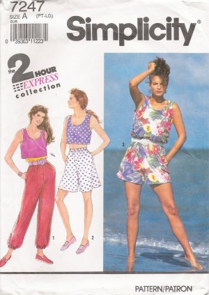 Misses' Pants Shorts Tank Top Sewing Pattern Size PT-LG Simplicity 7247 UNCUT