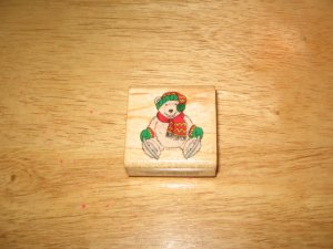 Winter Bear With Ice Skates Wood Mounted Rubber Stamp by Comotion