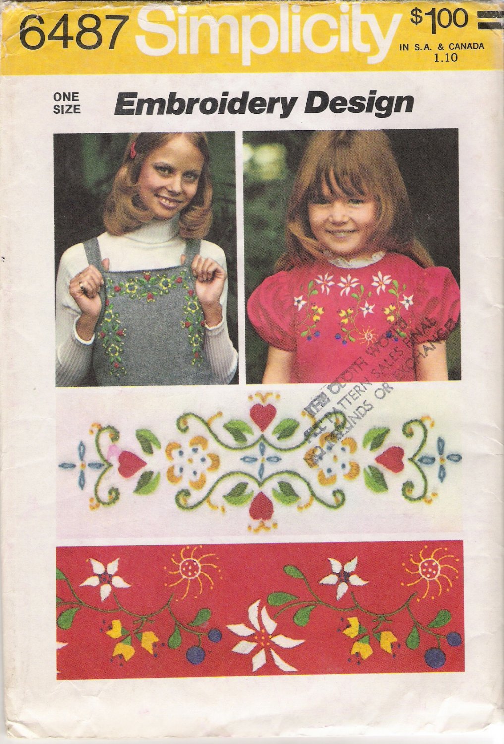 Vintage Floral Embroidery Transfers Pattern Simplicity 6487 UNCUT