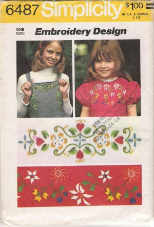 Vintage Floral Embroidery Transfers Pattern Simplicity 6487 UNCUT