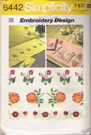 Vintage Floral Embroidery Transfers Pattern Simplicity 6442 UNCUT