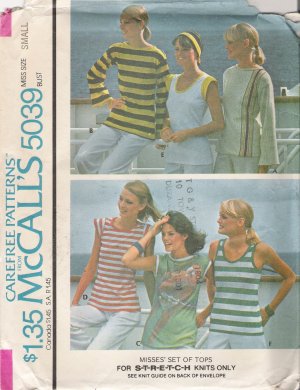 Vintage Sewing Pattern Misses' Set Of Tops Size 10-12 McCall's 5039 UNCUT
