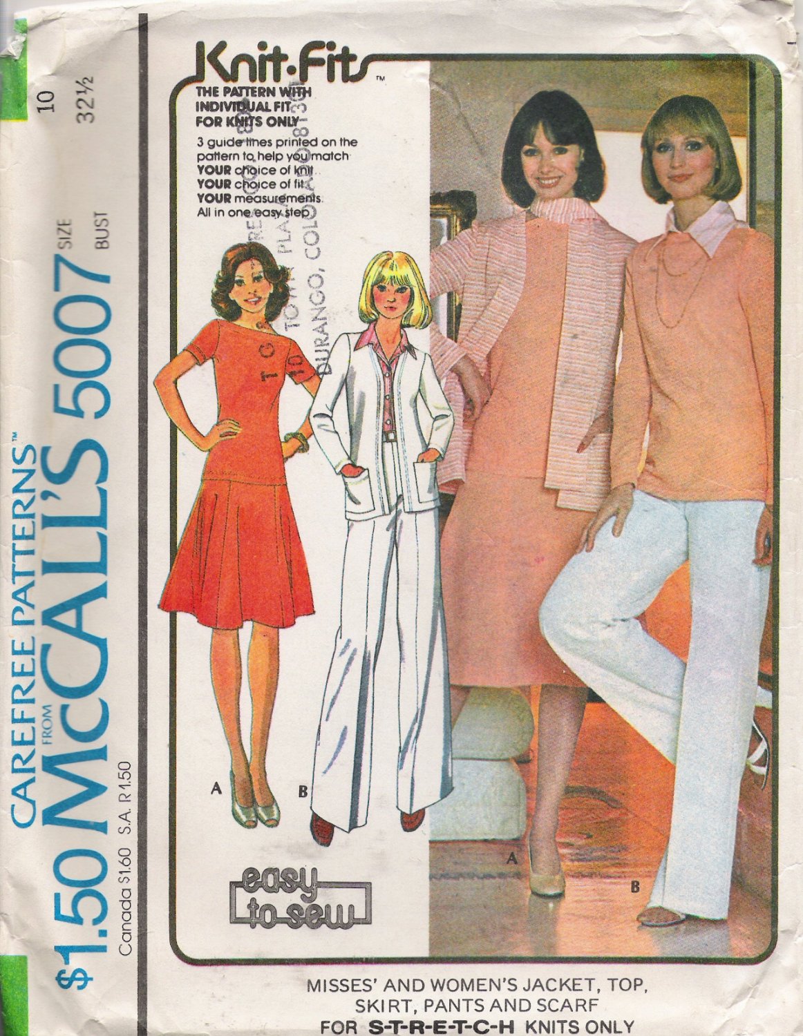 Vintage Sewing Pattern Misses' Jacket Tops Skirt Pants Scarf Size 10 McCall's 5007 UNCUT