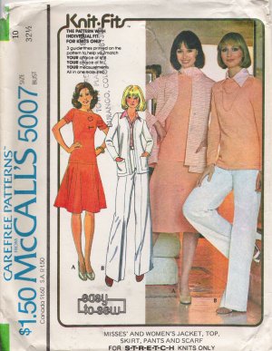 Vintage Sewing Pattern Misses' Jacket Tops Skirt Pants Scarf Size 10 McCall's 5007 UNCUT