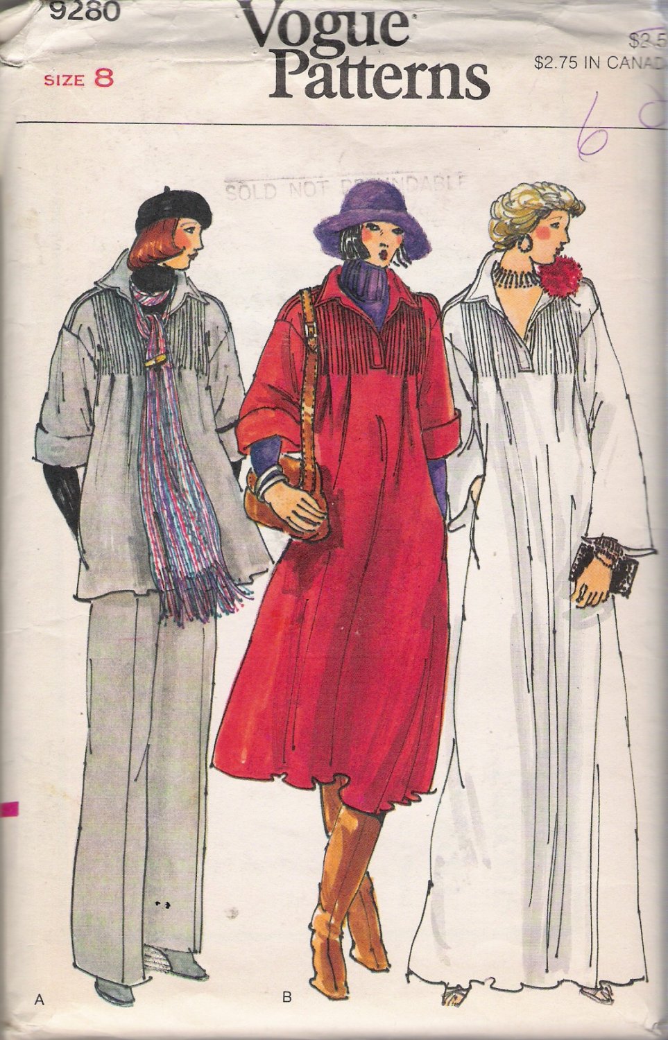 Vintage Sewing Pattern Misses' Maternity Dress Top Pants Size 8 Vogue 9280 UNCUT