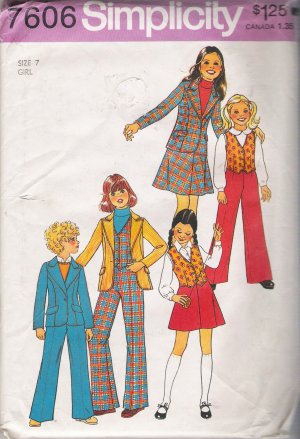 Vintage Sewing Pattern Girls' Jacket Vest Pants Skirt Size 7 Simplicity 7606 UNCUT