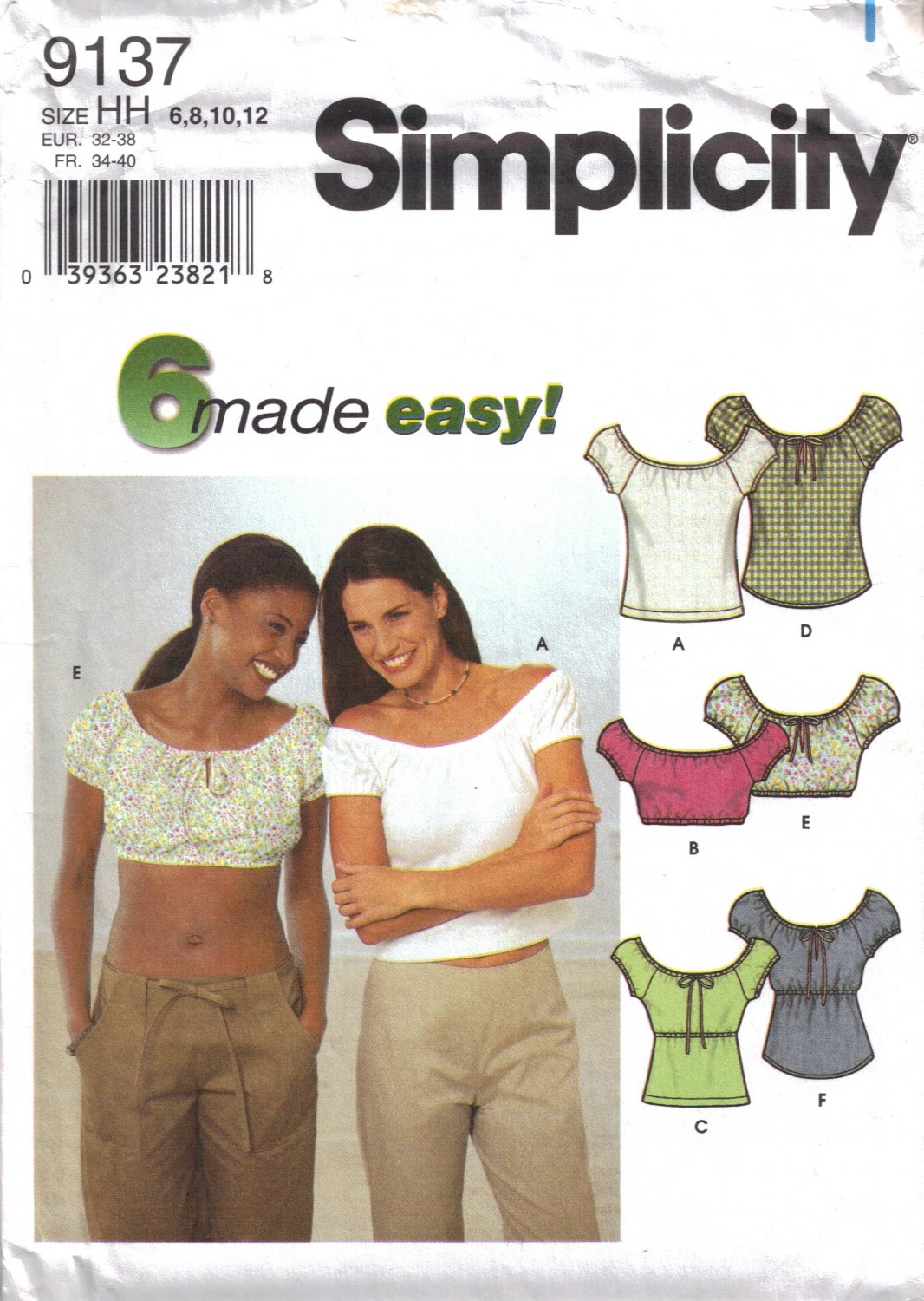 Misses' Top Sewing Pattern Size 6-12 Simplicity 9137 UNCUT