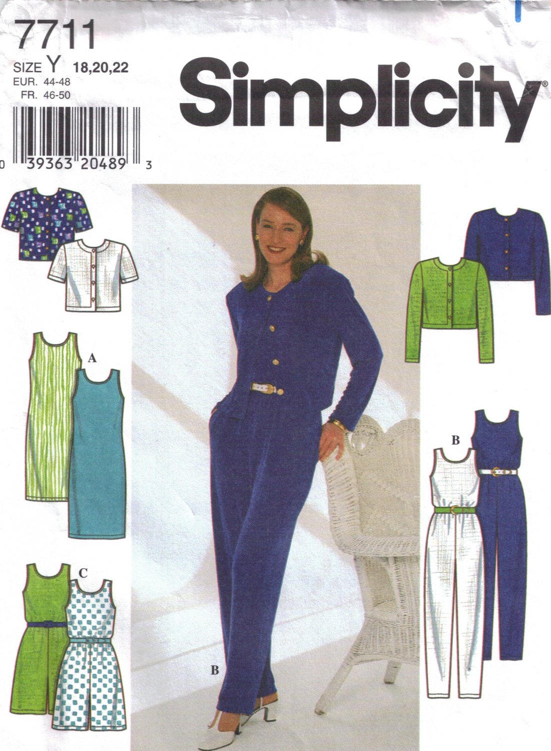 Misses' Dress Jumpsuit Jacket Sewing Pattern Size 18-22 Simplicity 7711 UNCUT