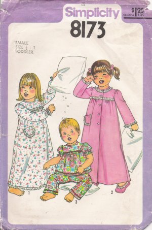 Vintage Sewing Pattern Toddlers' Nightgown Pajamas Robe Size 1/2-1 Simplicity 8173 UNCUT