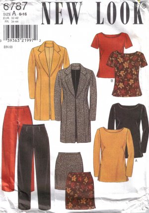 Misses' Jacket Top Skirt Pants Sewing Pattern Size 6-16 Simplicity New Look 6787 UNCUT