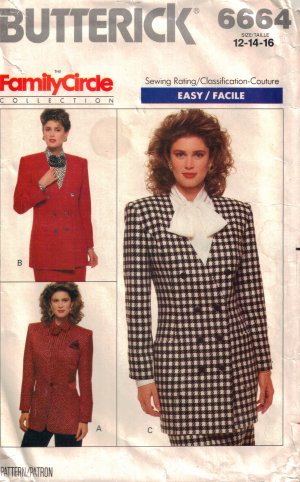 Misses' Jacket Sewing Pattern Size 12-16 Butterick 6664 UNCUT