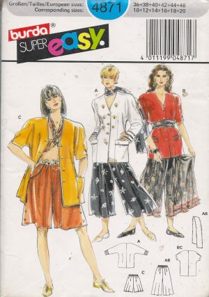 Misses' Jacket Pants Scarf Sewing Pattern Size 10-20 Burda 4871 UNCUT